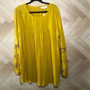 LOFT Mustard Yellow Crochet Sleeve Blouse NWT Womens Plus Size 20 2X